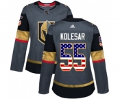 Women Adidas Vegas Golden Knights #55 Keegan Kolesar Authentic Gray USA Flag Fashion NHL Jersey