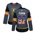 Women Adidas Vegas Golden Knights #57 David Perron Authentic Gray USA Flag Fashion NHL Jersey