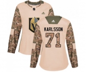 Women Adidas Vegas Golden Knights #71 William Karlsson Authentic Camo Veterans Day Practice NHL Jersey