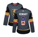 Women Adidas Vegas Golden Knights #8 Griffin Reinhart Authentic Gray USA Flag Fashion NHL Jersey