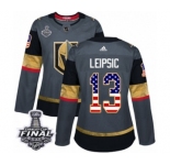 Women's Adidas Vegas Golden Knights #13 Brendan Leipsic Authentic Gray USA Flag Fashion 2018 Stanley Cup Final NHL Jersey