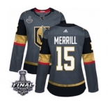 Women's Adidas Vegas Golden Knights #15 Jon Merrill Authentic Gray Home 2018 Stanley Cup Final NHL Jersey