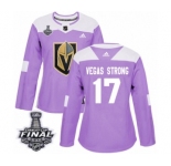 Women's Adidas Vegas Golden Knights #17 Vegas Strong Authentic Purple Fights Cancer Practice 2018 Stanley Cup Final NHL Jersey