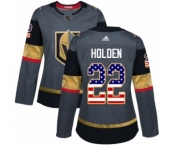 Women's Adidas Vegas Golden Knights #22 Nick Holden Authentic Gray USA Flag Fashion NHL Jersey