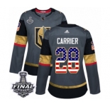 Women's Adidas Vegas Golden Knights #28 William Carrier Authentic Gray USA Flag Fashion 2018 Stanley Cup Final NHL Jersey
