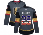 Women's Adidas Vegas Golden Knights #29 Marc-Andre Fleury Authentic Gray USA Flag Fashion NHL Jersey