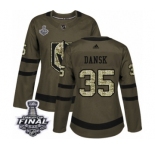 Women's Adidas Vegas Golden Knights #35 Oscar Dansk Authentic Green Salute to Service 2018 Stanley Cup Final NHL Jersey