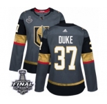 Women's Adidas Vegas Golden Knights #37 Reid Duke Authentic Gray Home 2018 Stanley Cup Final NHL Jersey