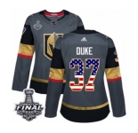 Women's Adidas Vegas Golden Knights #37 Reid Duke Authentic Gray USA Flag Fashion 2018 Stanley Cup Final NHL Jersey