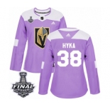 Women's Adidas Vegas Golden Knights #38 Tomas Hyka Authentic Purple Fights Cancer Practice 2018 Stanley Cup Final NHL Jersey
