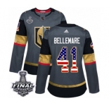 Women's Adidas Vegas Golden Knights #41 Pierre-Edouard Bellemare Authentic Gray USA Flag Fashion 2018 Stanley Cup Final NHL Jersey