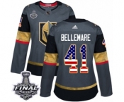 Women's Adidas Vegas Golden Knights #41 Pierre-Edouard Bellemare Authentic Gray USA Flag Fashion 2018 Stanley Cup Final NHL Jersey