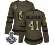 Women's Adidas Vegas Golden Knights #41 Pierre-Edouard Bellemare Authentic Green Salute to Service 2018 Stanley Cup Final NHL Jersey