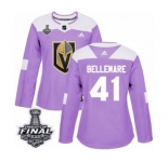 Women's Adidas Vegas Golden Knights #41 Pierre-Edouard Bellemare Authentic Purple Fights Cancer Practice 2018 Stanley Cup Final NHL Jersey