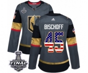 Women's Adidas Vegas Golden Knights #45 Jake Bischoff Authentic Gray USA Flag Fashion 2018 Stanley Cup Final NHL Jersey