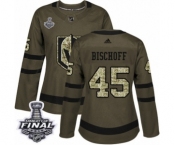 Women's Adidas Vegas Golden Knights #45 Jake Bischoff Authentic Green Salute to Service 2018 Stanley Cup Final NHL Jersey