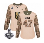 Women's Adidas Vegas Golden Knights #47 Luca Sbisa Authentic Camo Veterans Day Practice 2018 Stanley Cup Final NHL Jersey
