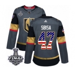 Women's Adidas Vegas Golden Knights #47 Luca Sbisa Authentic Gray USA Flag Fashion 2018 Stanley Cup Final NHL Jersey