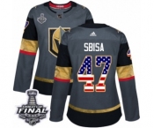 Women's Adidas Vegas Golden Knights #47 Luca Sbisa Authentic Gray USA Flag Fashion 2018 Stanley Cup Final NHL Jersey