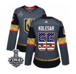 Women's Adidas Vegas Golden Knights #55 Keegan Kolesar Authentic Gray USA Flag Fashion 2018 Stanley Cup Final NHL Jersey