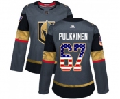 Women's Adidas Vegas Golden Knights #67 Teemu Pulkkinen Authentic Gray USA Flag Fashion NHL Jersey