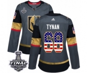 Women's Adidas Vegas Golden Knights #68 T.J. Tynan Authentic Gray USA Flag Fashion 2018 Stanley Cup Final NHL Jersey