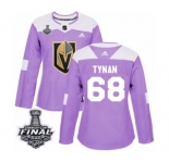 Women's Adidas Vegas Golden Knights #68 T.J. Tynan Authentic Purple Fights Cancer Practice 2018 Stanley Cup Final NHL Jersey