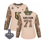 Women's Adidas Vegas Golden Knights #71 William Karlsson Authentic Camo Veterans Day Practice 2018 Stanley Cup Final NHL Jersey