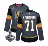 Women's Adidas Vegas Golden Knights #71 William Karlsson Authentic Gray Home 2018 Stanley Cup Final NHL Jersey