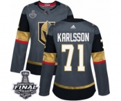 Women's Adidas Vegas Golden Knights #71 William Karlsson Authentic Gray Home 2018 Stanley Cup Final NHL Jersey