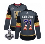 Women's Adidas Vegas Golden Knights #71 William Karlsson Authentic Gray USA Flag Fashion 2018 Stanley Cup Final NHL Jersey