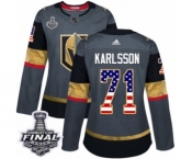 Women's Adidas Vegas Golden Knights #71 William Karlsson Authentic Gray USA Flag Fashion 2018 Stanley Cup Final NHL Jersey