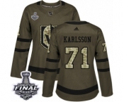 Women's Adidas Vegas Golden Knights #71 William Karlsson Authentic Green Salute to Service 2018 Stanley Cup Final NHL Jersey