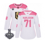 Women's Adidas Vegas Golden Knights #71 William Karlsson Authentic White-Pink Fashion 2018 Stanley Cup Final NHL Jersey