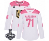 Women's Adidas Vegas Golden Knights #71 William Karlsson Authentic White-Pink Fashion 2018 Stanley Cup Final NHL Jersey