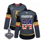 Women's Adidas Vegas Golden Knights #84 Mikhail Grabovski Authentic Gray USA Flag Fashion 2018 Stanley Cup Final NHL Jersey