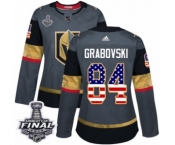 Women's Adidas Vegas Golden Knights #84 Mikhail Grabovski Authentic Gray USA Flag Fashion 2018 Stanley Cup Final NHL Jersey