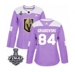 Women's Adidas Vegas Golden Knights #84 Mikhail Grabovski Authentic Purple Fights Cancer Practice 2018 Stanley Cup Final NHL Jersey