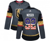 Women's Adidas Vegas Golden Knights #92 Tomas Nosek Authentic Gray USA Flag Fashion NHL Jersey