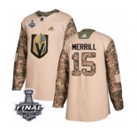 Youth Adidas Vegas Golden Knights #15 Jon Merrill Authentic Camo Veterans Day Practice 2018 Stanley Cup Final NHL Jersey