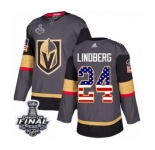 Youth Adidas Vegas Golden Knights #24 Oscar Lindberg Authentic Gray USA Flag Fashion 2018 Stanley Cup Final NHL Jersey