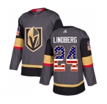 Youth Adidas Vegas Golden Knights #24 Oscar Lindberg Authentic Gray USA Flag Fashion NHL Jersey