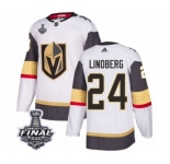 Youth Adidas Vegas Golden Knights #24 Oscar Lindberg Authentic White Away 2018 Stanley Cup Final NHL Jersey