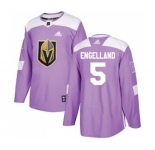 Youth Adidas Vegas Golden Knights #5 Deryk Engelland Authentic Purple Fights Cancer Practice NHL Jersey