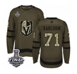 Youth Adidas Vegas Golden Knights #71 William Karlsson Authentic Green Salute to Service 2018 Stanley Cup Final NHL Jersey