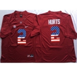 Alabama Crimson Tide #2 Jalen Hurts Red USA Flag College Jersey