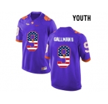 2016 US Flag Fashion Youth Clemson Tigers Wayne Gallman II #9 College Football Limited Jersey - Purple