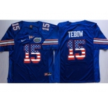 Florida Gators #15 Tim Tebow Blue USA Flag College Jersey
