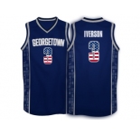 2016 US Flag Fashion Allen Iverson #3 Georgetown Hoyas 1996 Throwback Retro Jersey - Navy Blue