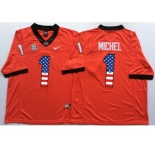 Georgia Bulldogs #1 Sony Michel Red USA Flag College Jersey